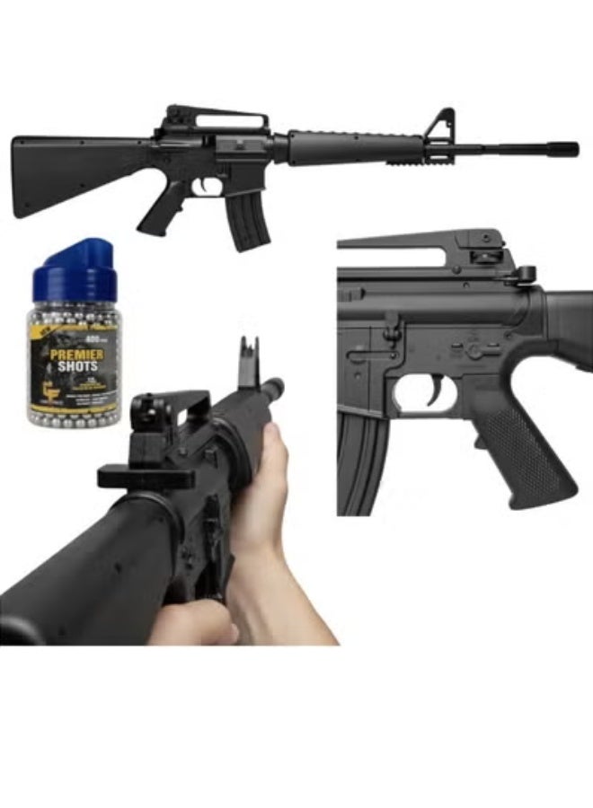 Premier Black Dual Mode BB Toy M4 Rifle with Removable Shoulder Stock, Semi Auto Shooting Action, Includes Magazine and 400 Steel Like BB Ammo Bottle for Target Practice Play Gun - Image 1
